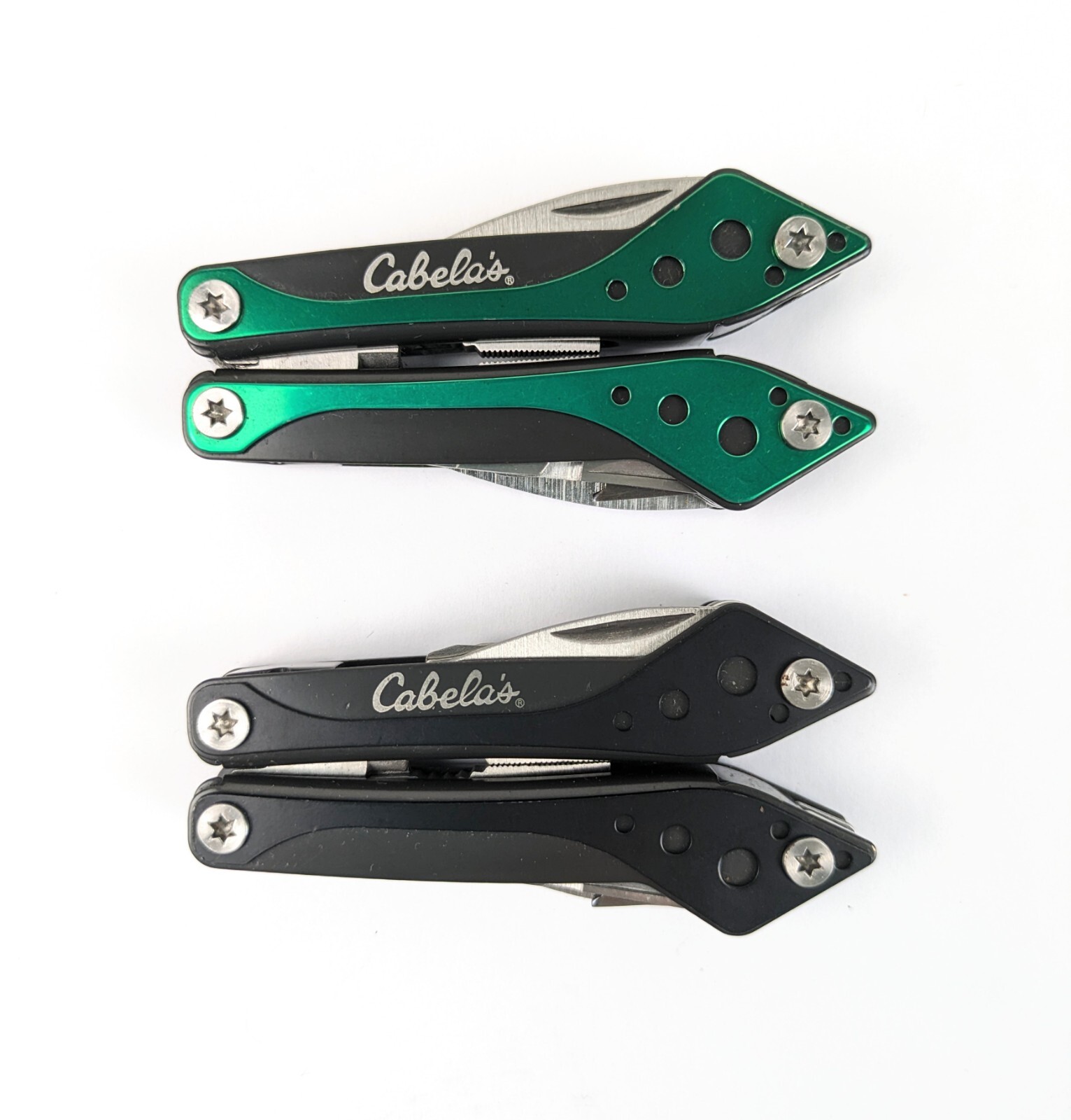 Cabela’s Mini 3″ Multi Tools Lot Of 2 with Cases Black Green