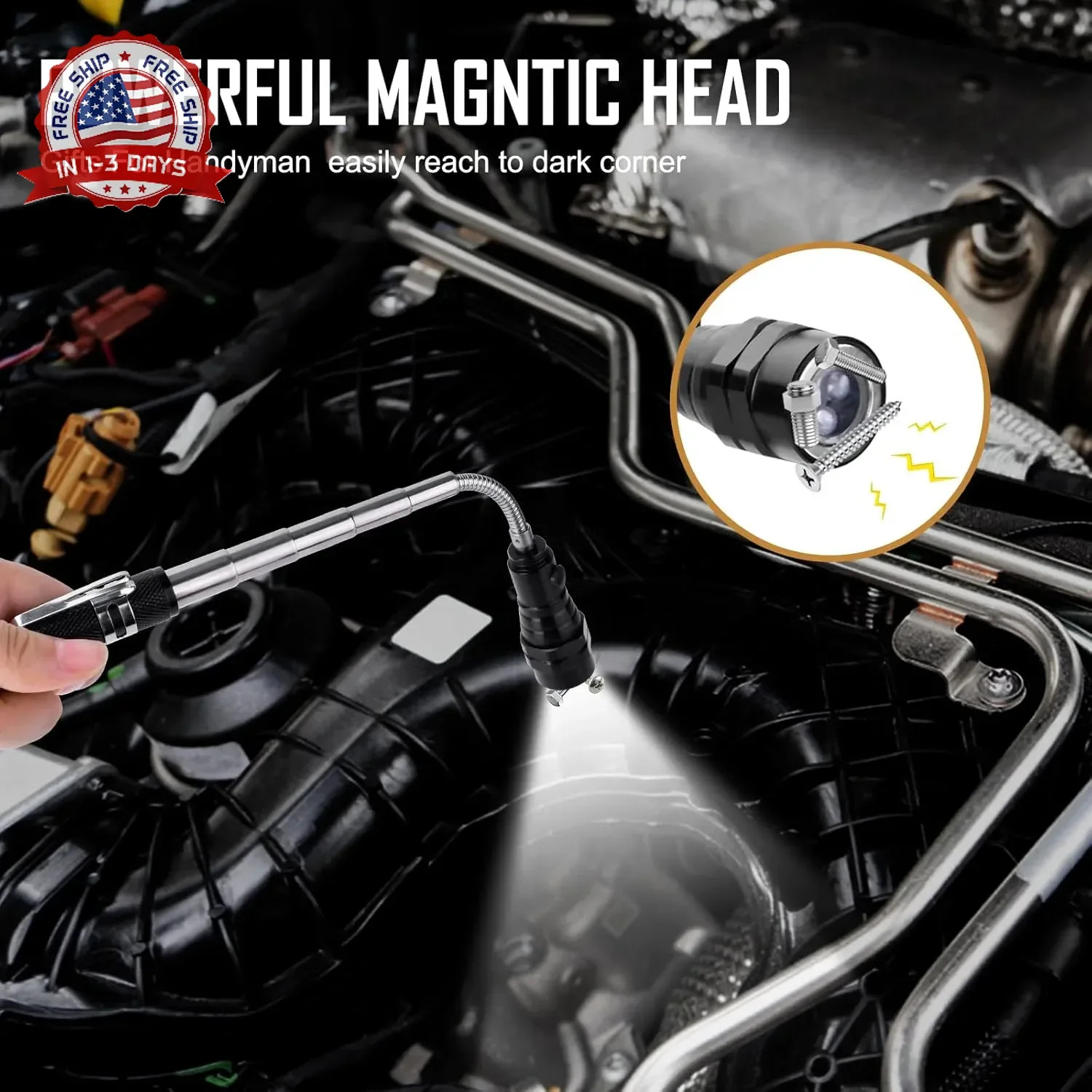 Magnetic Flashlight Fathers Day Dad Gifts for Men: Extendable Magnet Pickup Tool