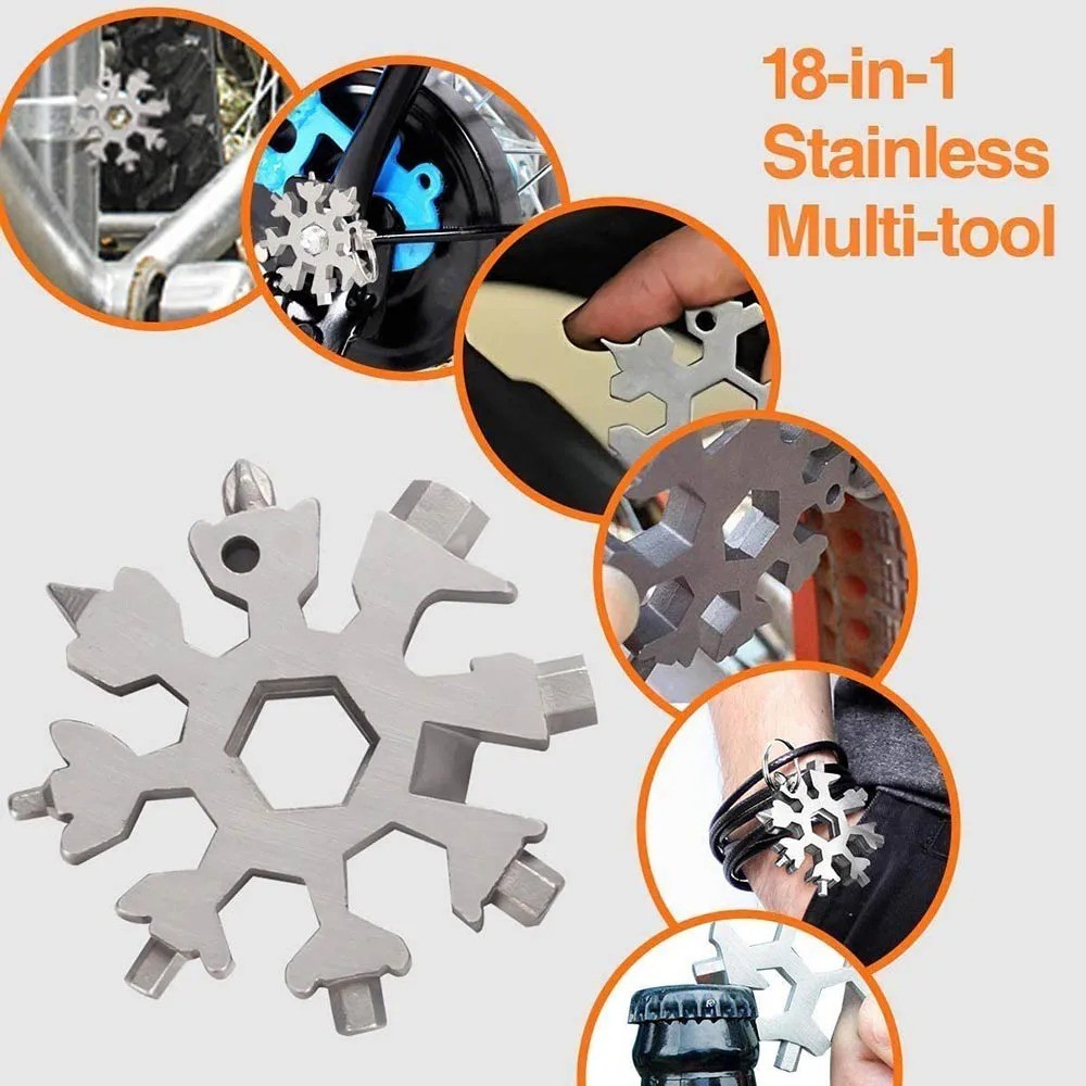 18-in-1 Snowflake Multi-Tool Carbon Steel Pocket Keychain Screwdriver Wrench