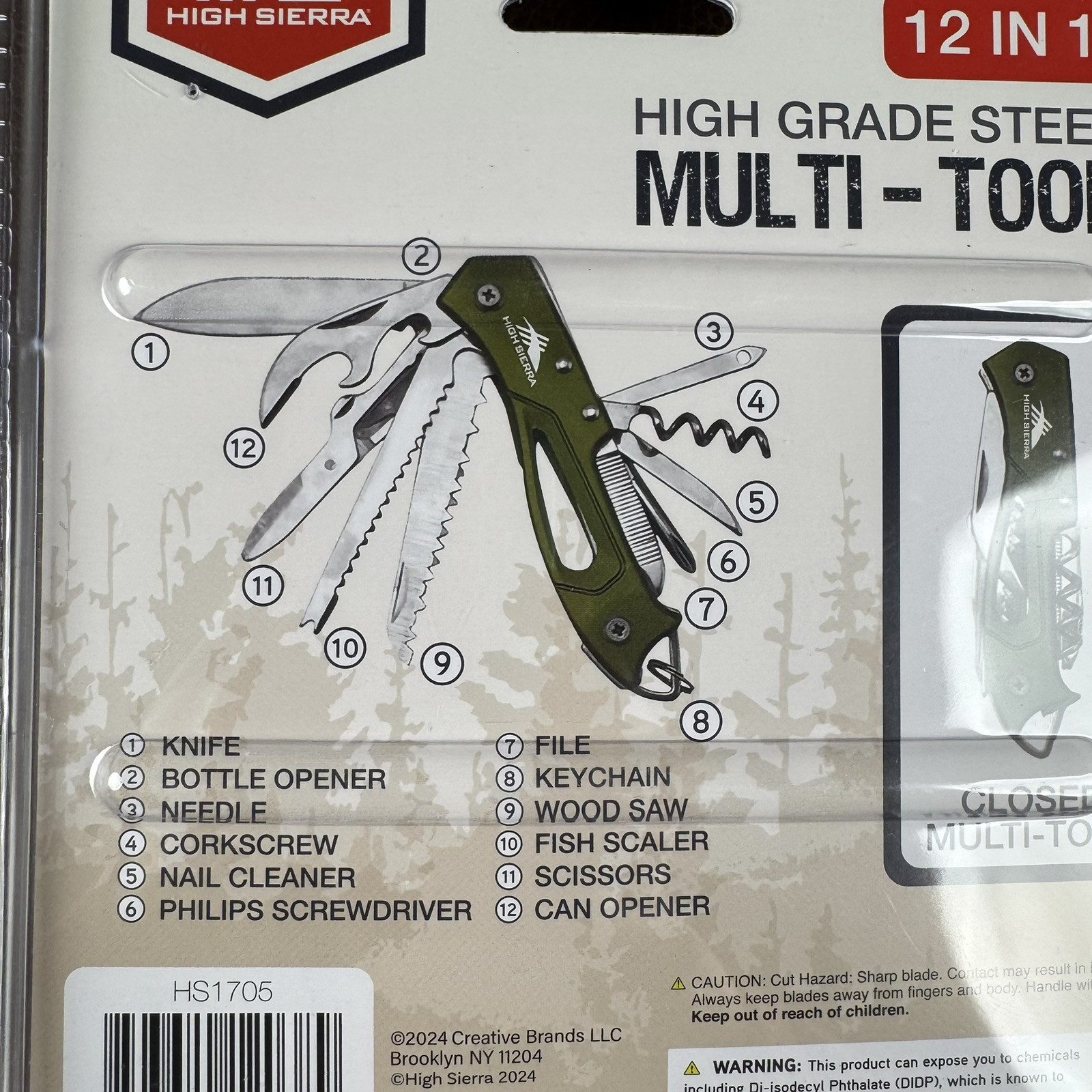 High Sierra 12 in 1 High Grade Steel Multi-Tool DurableConstruction Green HS1705