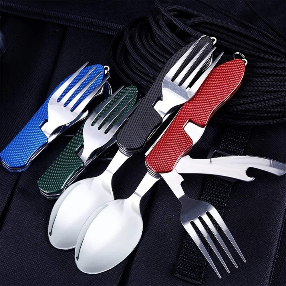 Foldable Camping Utensil Set – Multi-Functional Knife, Fork, Spoon Combo For Out