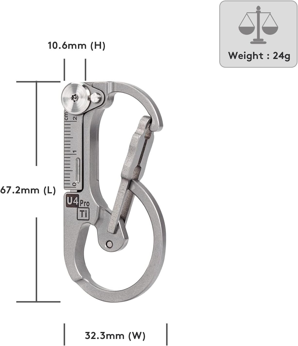 RovyVon U4 Pro+ Plus Titanium Carabiner Small Keychain Knife, PH0+SL3.5