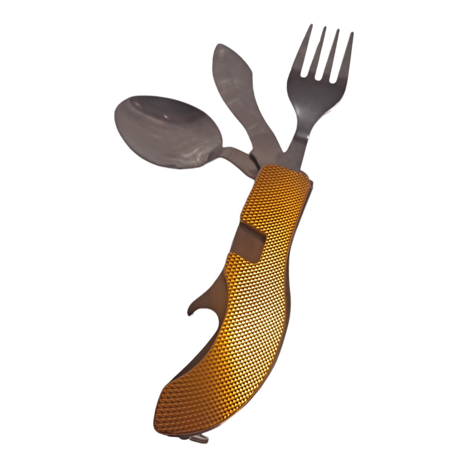 2PC Folding Cutlery Set Eating Utensils Fork Spoon Knife Bottle Opener