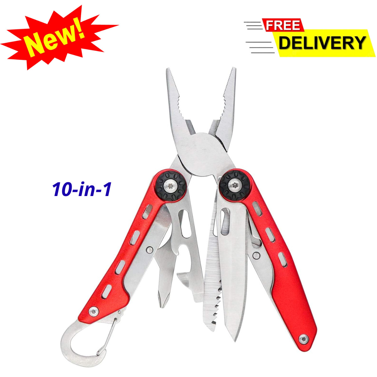 10-in-1 Stainless Steel Multitool with Needlenose Pliers and Nylon Sheath