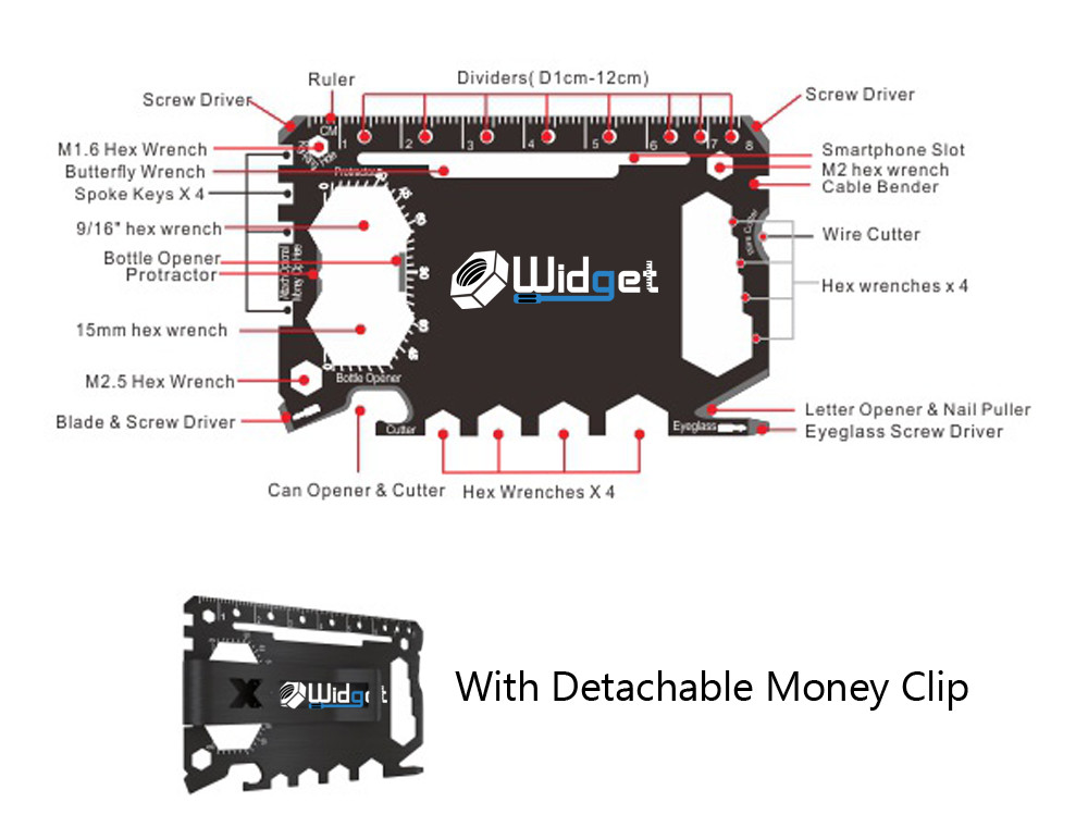 Multi purpose survival Pocket tool 43 in 1 – credit card sized multi tool Widget