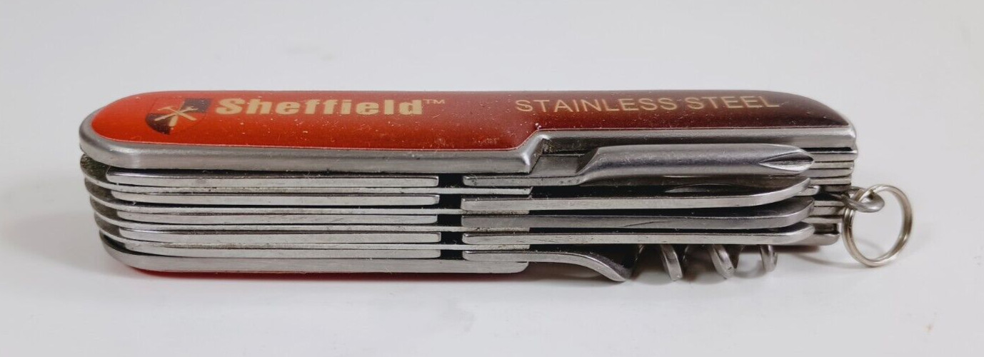 Sheffield Multi-Tool Pocket Knife with Steel Key Chain Loop.