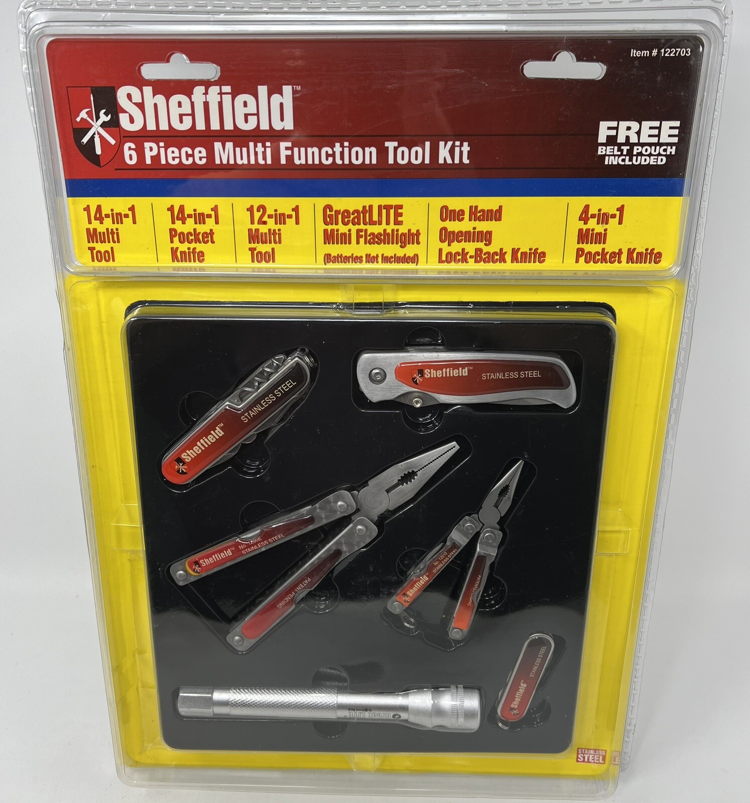 Sheffield 6 Piece Multi Function Tool Kit with Belt Pouch Included NEW IN PKG.