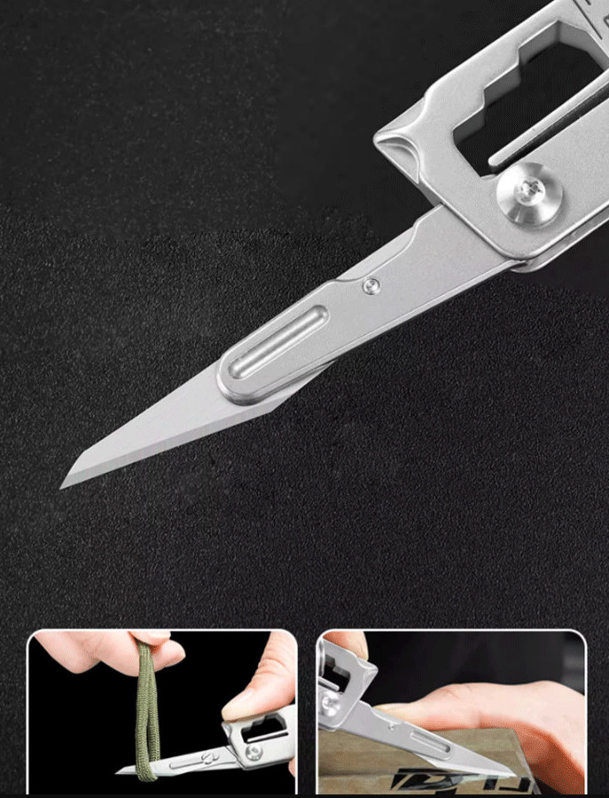 Titanium EDC Pry Bar Folding Scalpel Knife Pocket Keychain Crowbar Opener Ruler