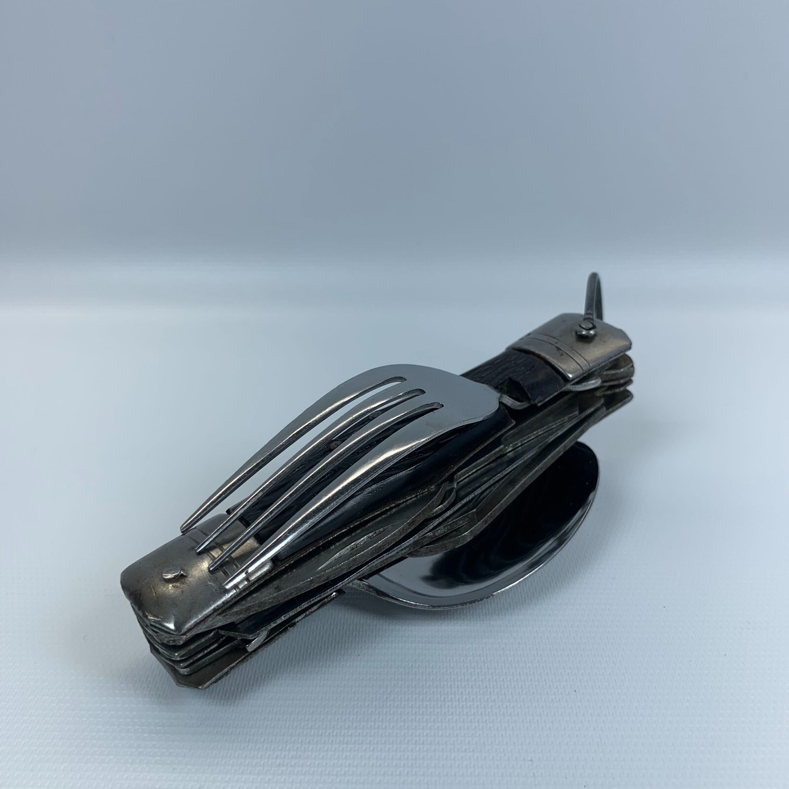 Vintage Pocket Folding Multi Tools Stainless Steel Spoon Fork Cork Screw Knife