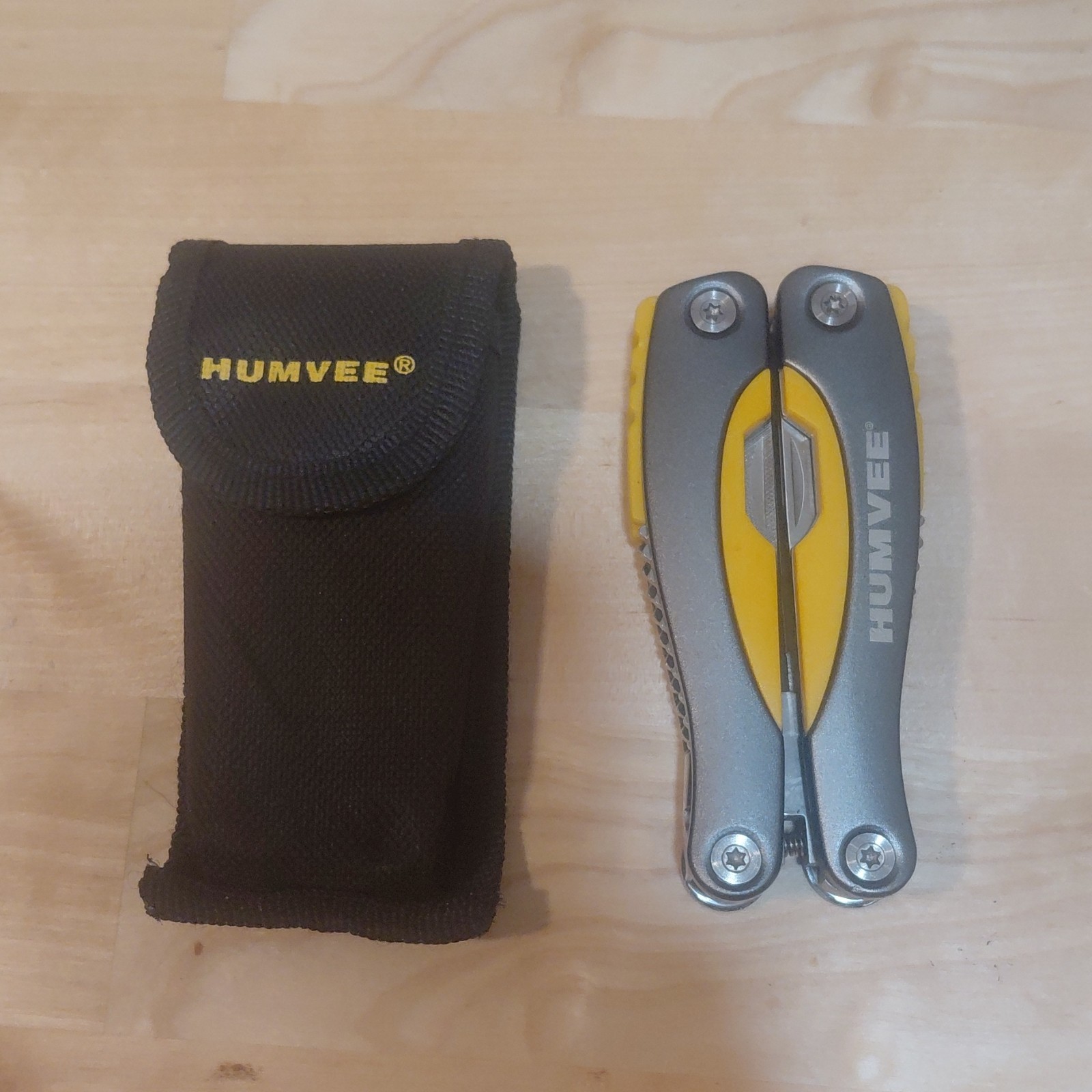 Humvee Multi-Tool Silver Yellow Stainless Steel 6 Tools with Sheath