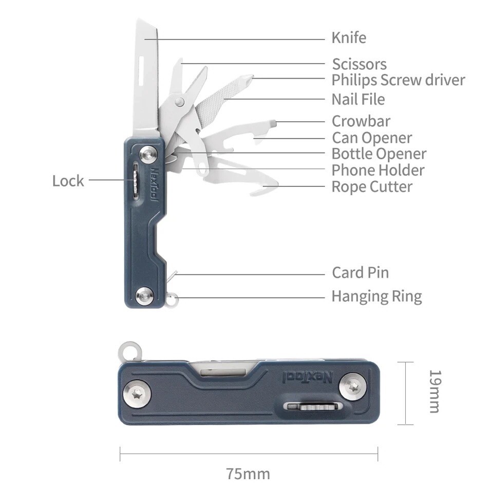NexTool New 10-IN-1 Mini Folding Pocket Knife Hand Tools Survival Edc Multi Tool