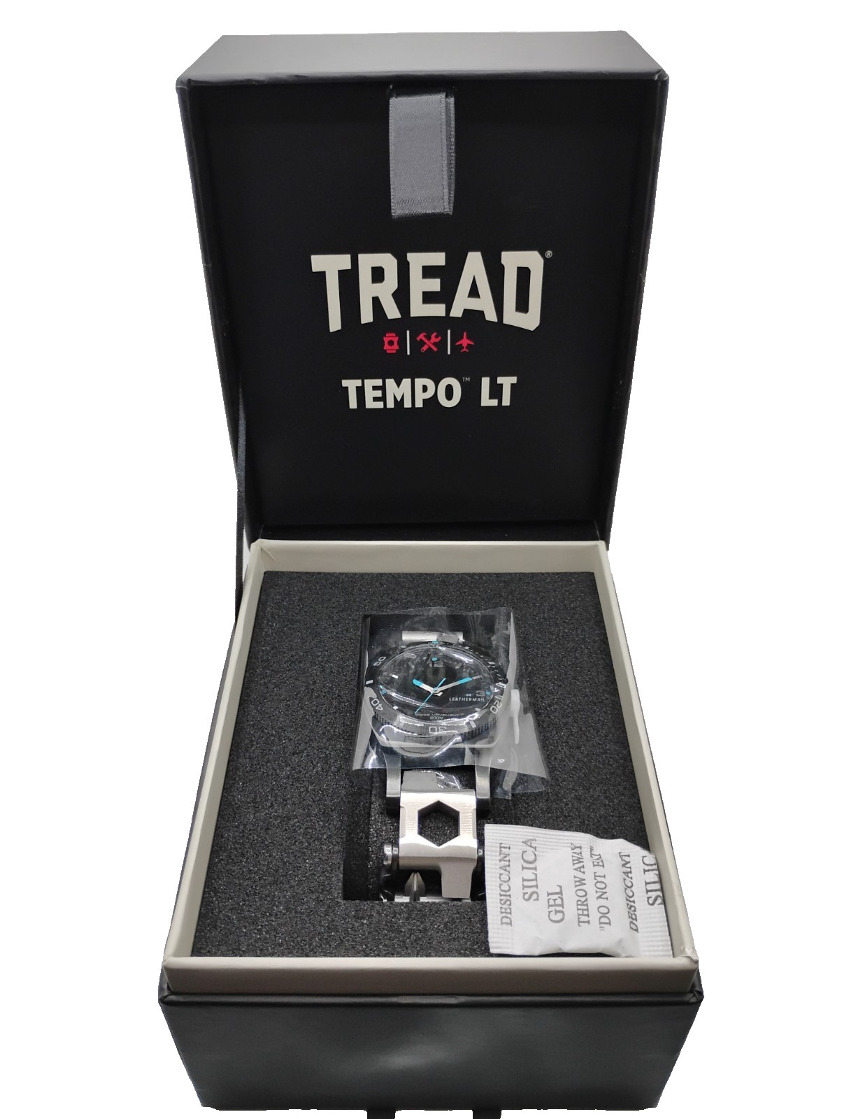 NEW Genuine Leatherman Tread Tempo LT Black & Silver Stainless Steel Swiss Watch