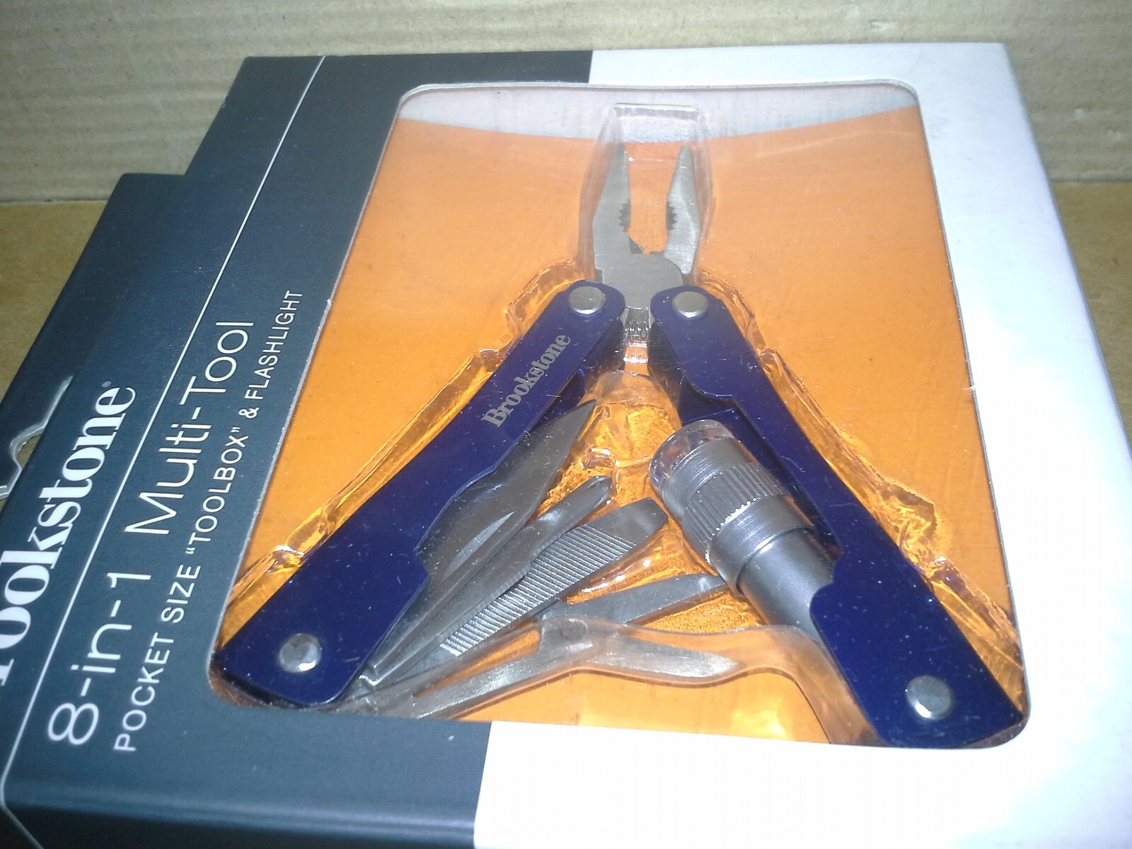 Brookstone 725704 Blue 8-in-1 multi-tool pocket size toolbox. Working. VGC