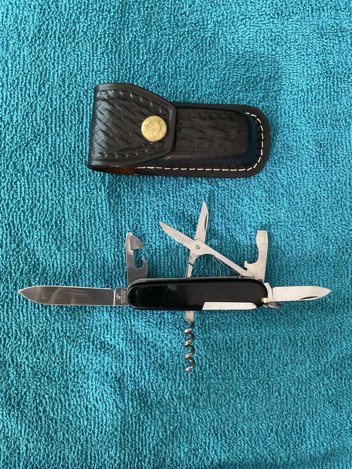Victorinox Black Multi-Tool Knife 6 Tools Stainless Steel with Leather Sheath