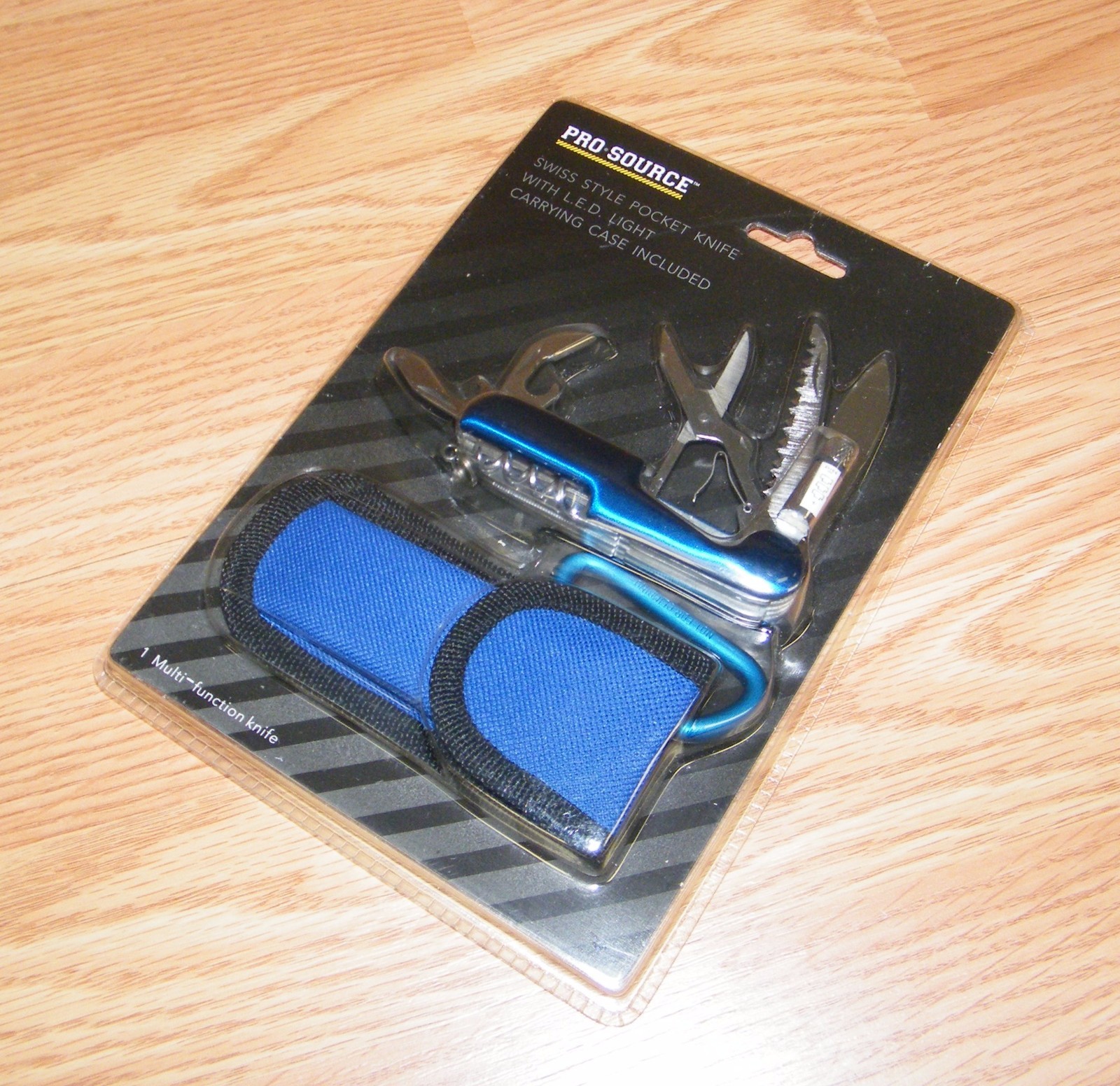 Genuine Pro Source Blue Swiss Style Pocket Knife With LED Light & Carrying Case