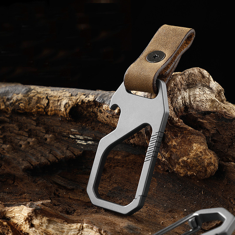 Titanium Alloy + Leather Keychain with Bottle Opener Car Key Pendant EDC Tool