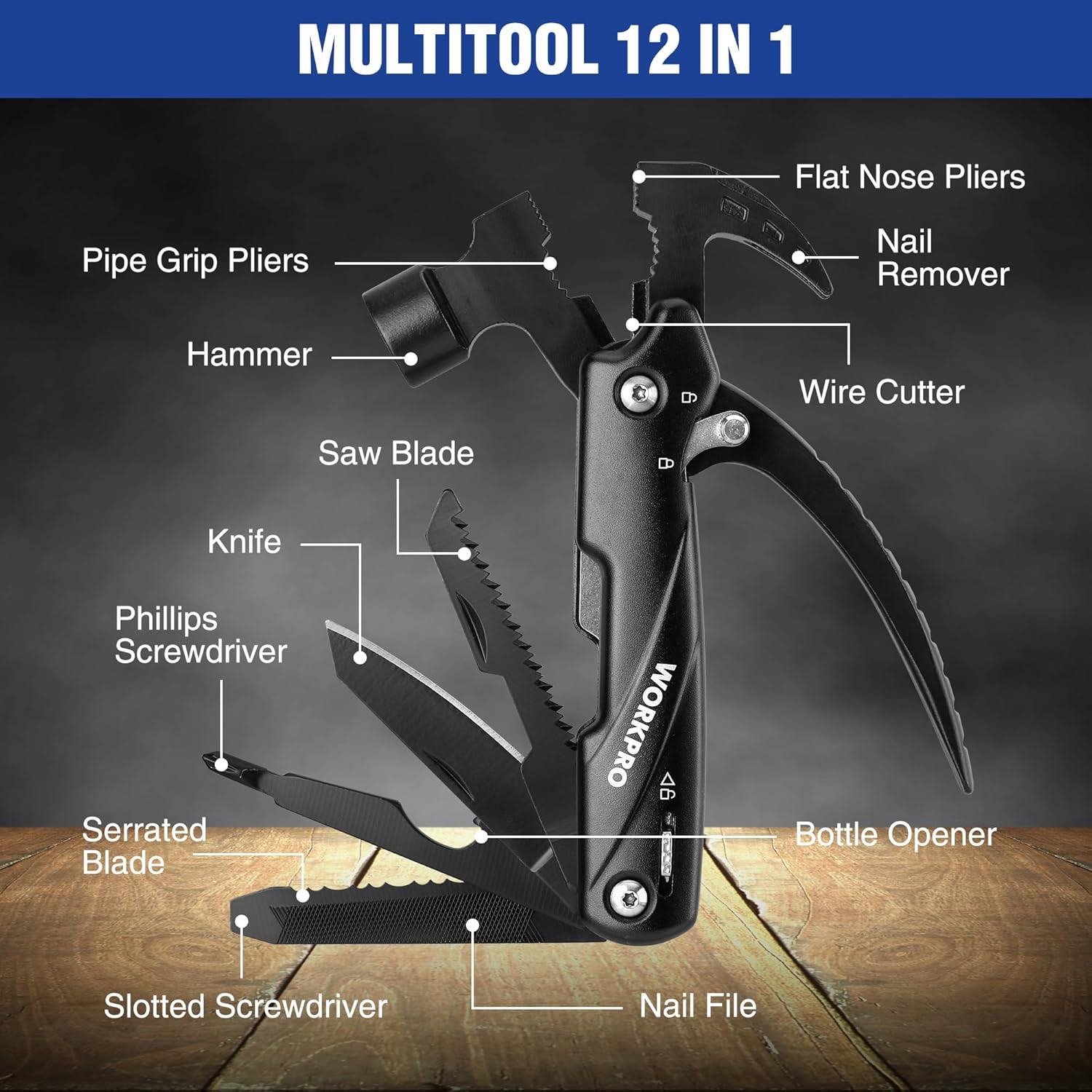 Multitool-12 in 1 Camping Tools with Mini Hammer-Edc Gear Multi Tools Hammer wit