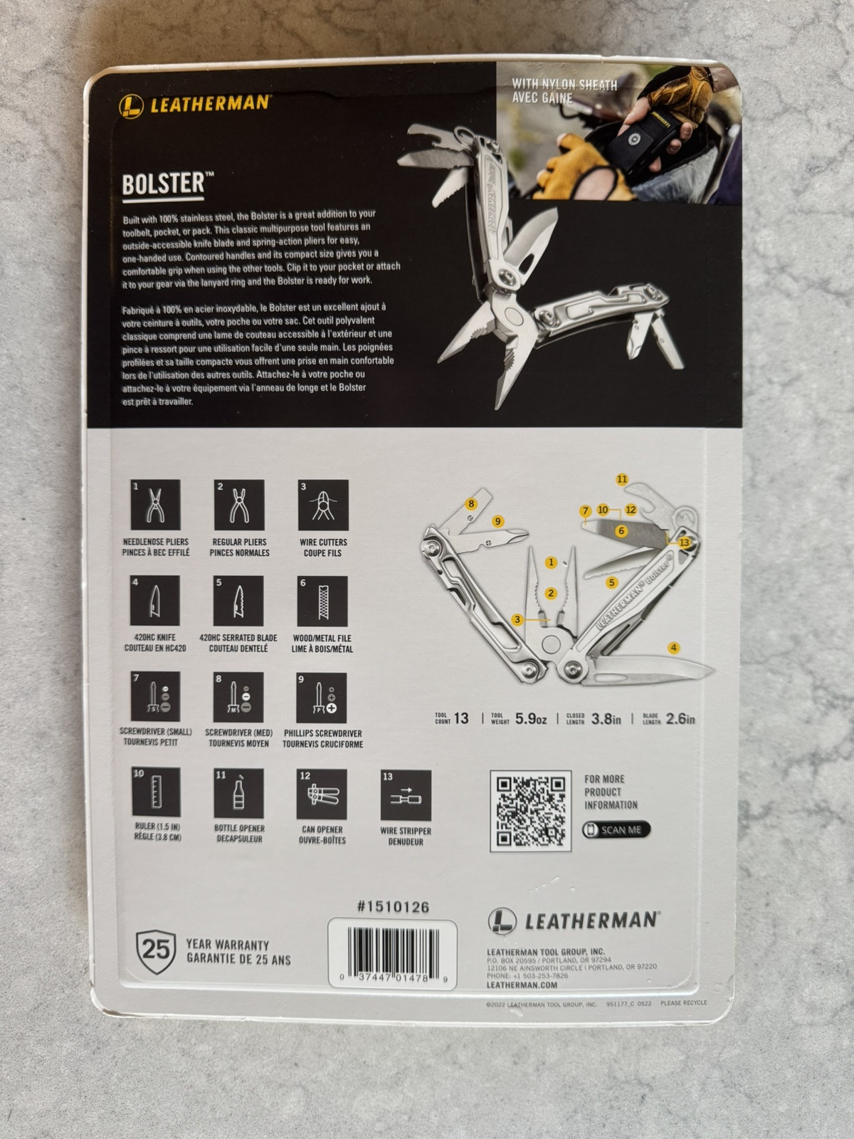 LEATHERMAN BOLSTER 13 TOOL MULTI-TOOL W/SHEATH NIP 25 YEAR WARRANTY MADE USA