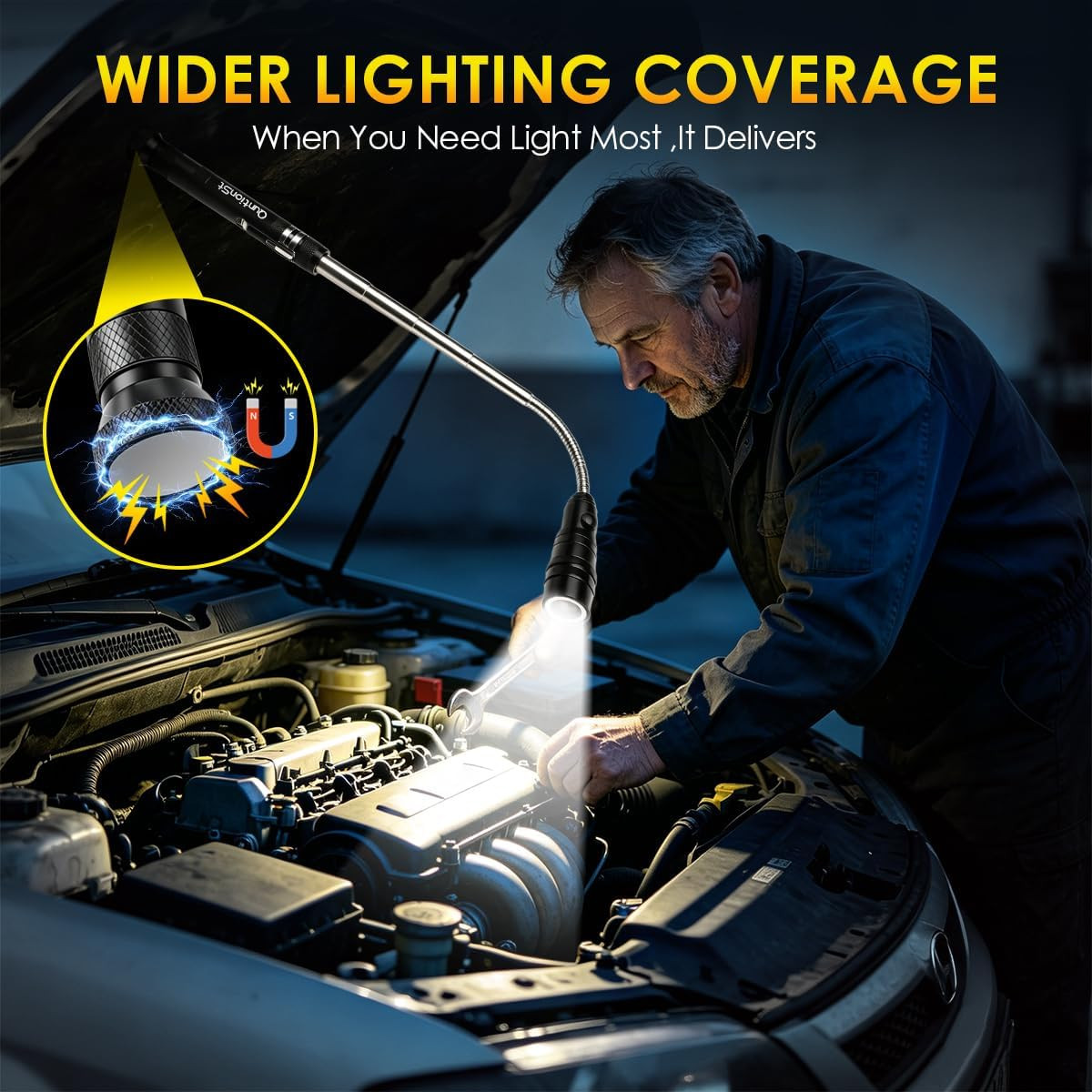 Fathers Day Dad Gifts for Men, Magnetic Pickup Tool with LED Flashlight -Telesco