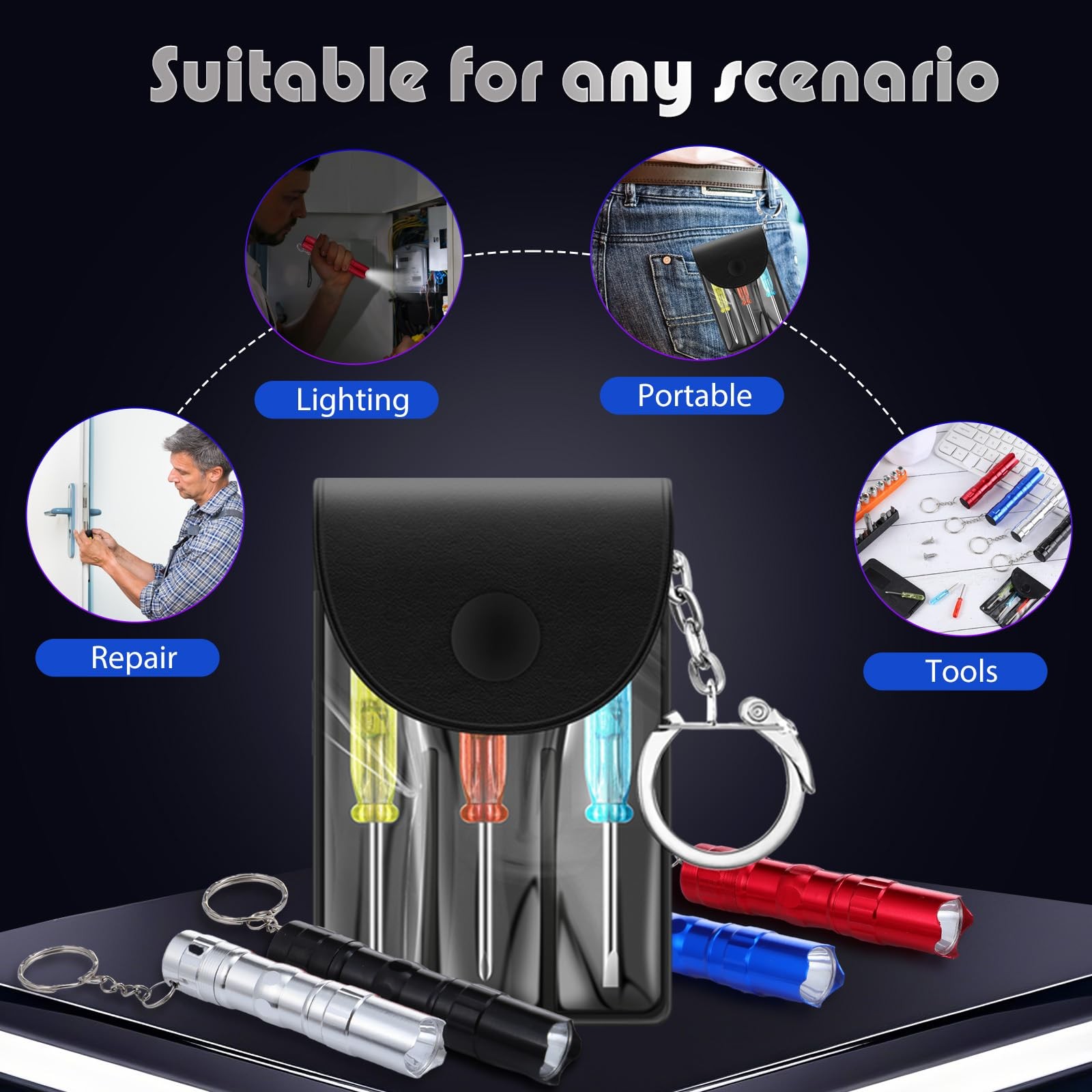 24 Pcs Mini Screwdriver Keychains LED Flashlights Keychain Set Adult Pinata S…