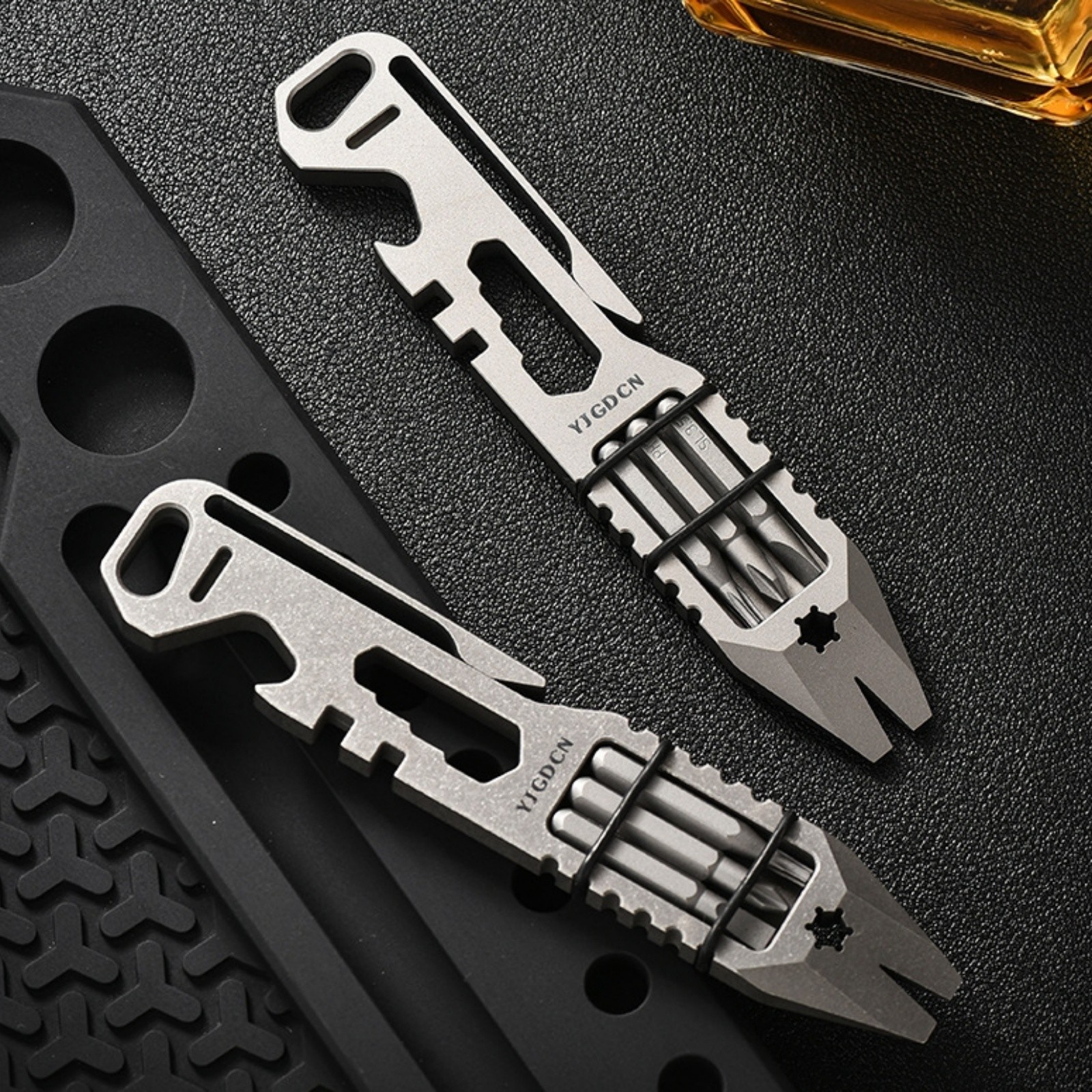 Titanium Alloy EDC Multi-Tool Pry Bar Wrench Spanner with 3 Screwdriver Heads