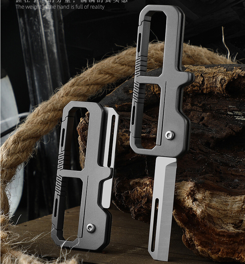 Titanium Pocket Folding Blade Knife Carabiner Outdoor Camping Keychain EDC Tool