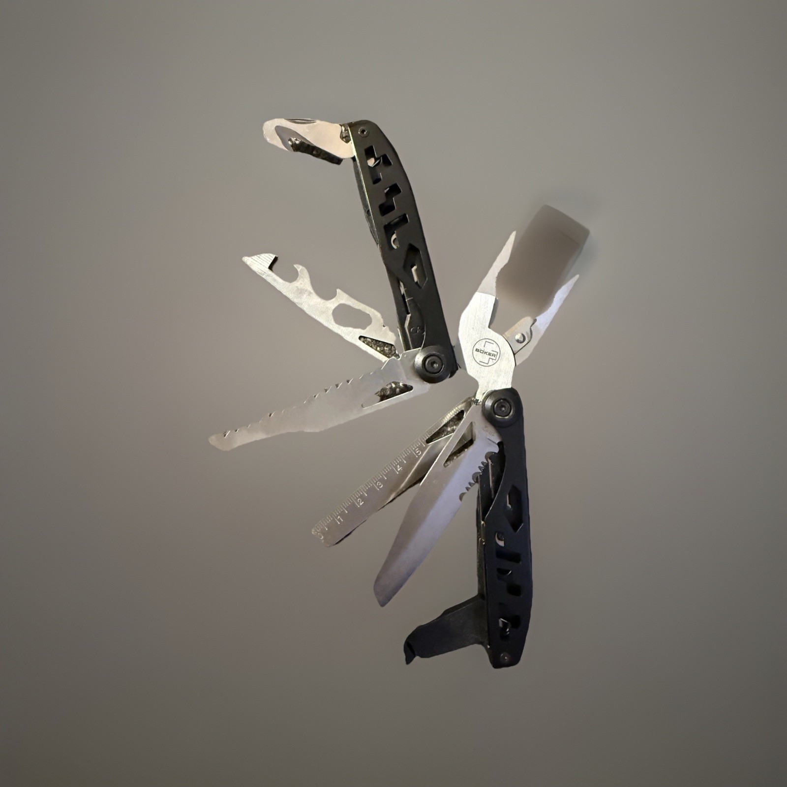 Böker Multi-Tool Black Silver Plier Knife Bottle Opener File Stainless Steel