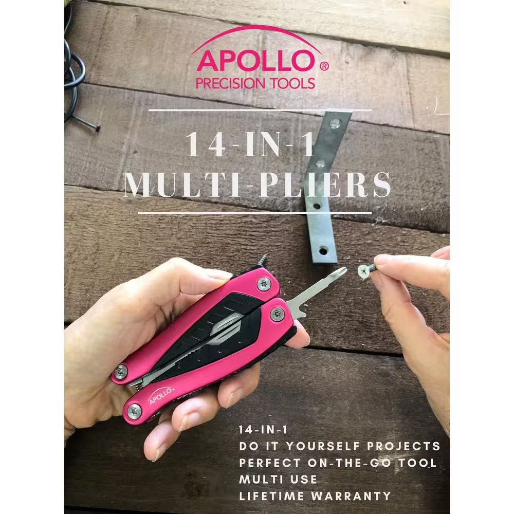 Pink 14 In 1 Multi Tool Pliers Stainless Steel Pocket Survival Tool Lightweight