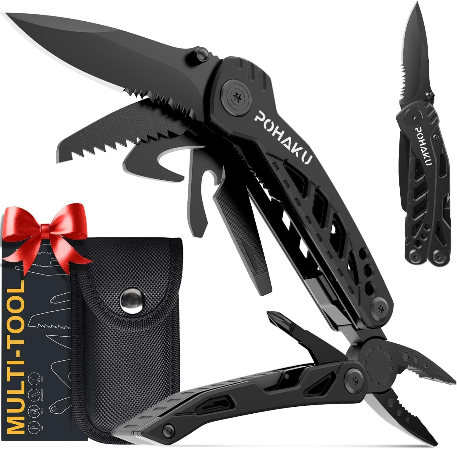 Multitool Knife, 13 in 1 Pocket Multitool, Multi Tool with 3″ LargeBlade,Safety