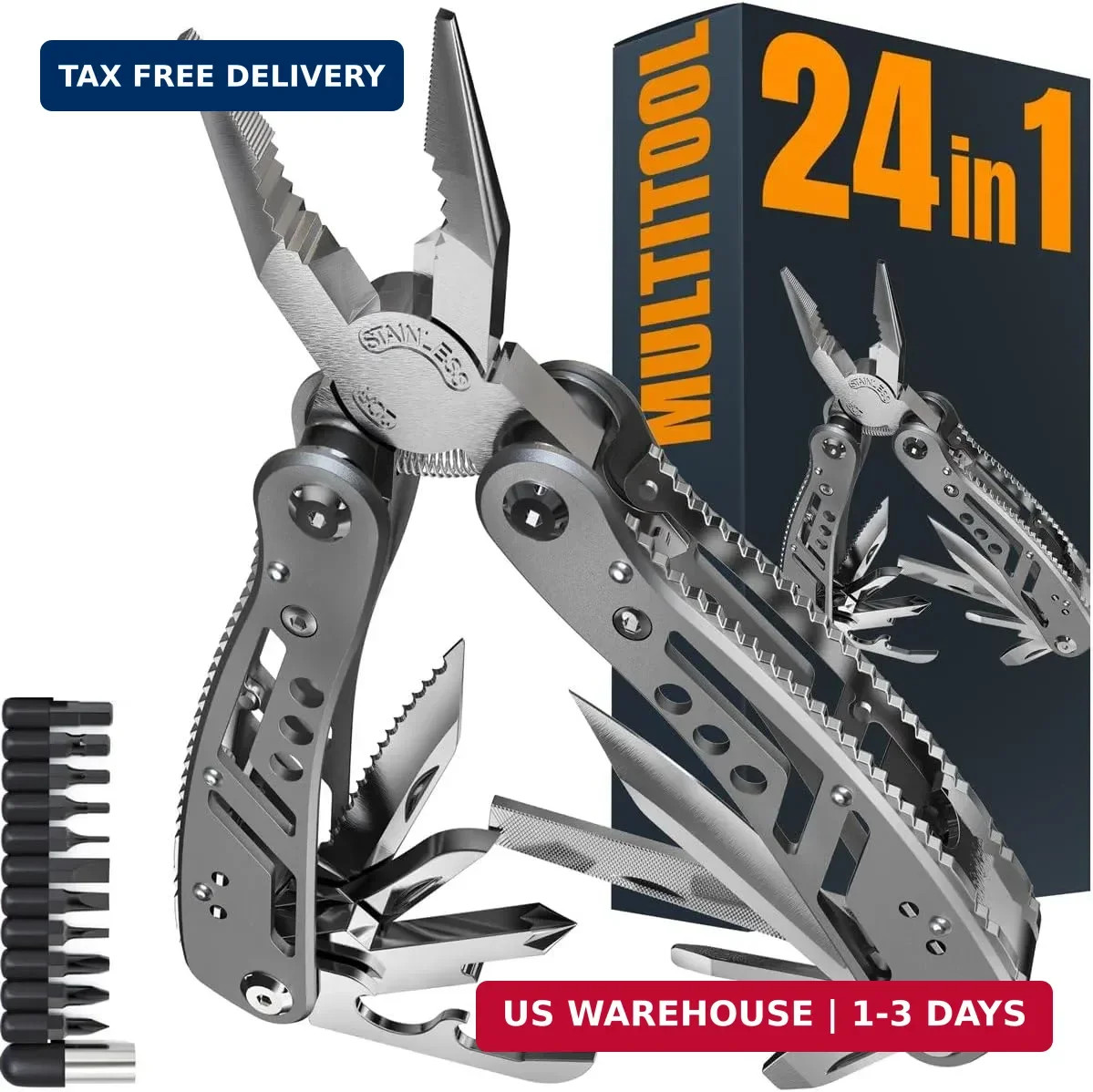 24-in-1 Multitool with Knife, Pliers & 11 Bits Sharp Stainless Steel – Multi Too