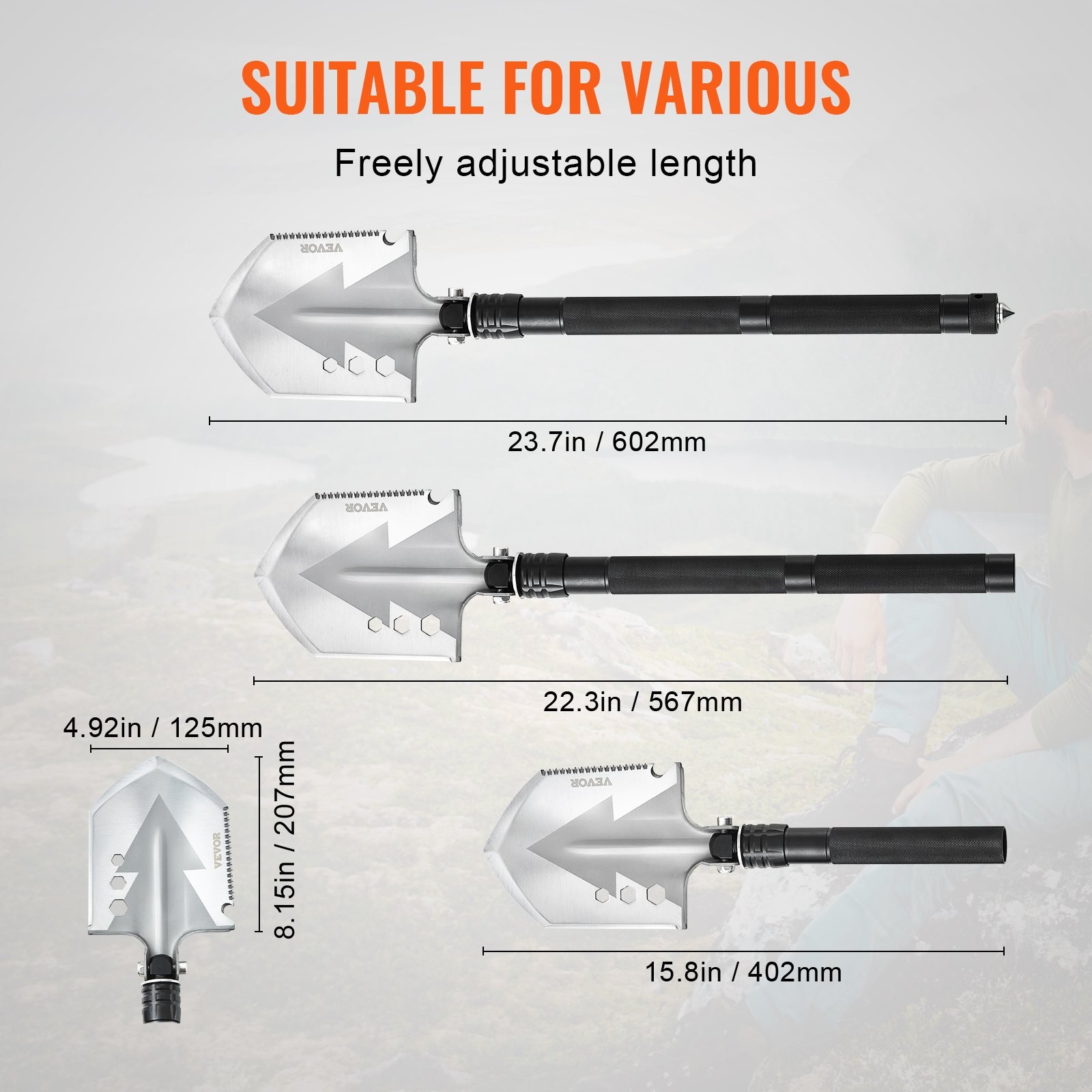 8-in-1 Survival Shovel – Tactical Folding Multitool – Military Grade Camping Gea