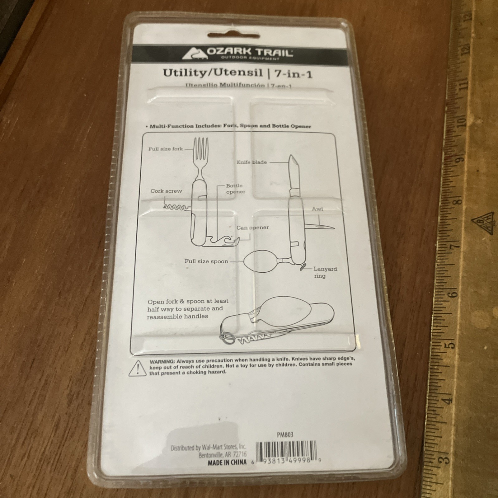 OZARK TRAIL 7 In 1 Utensil Spoon Fork Knife Awl Can/Bottle Opener Cork Screw