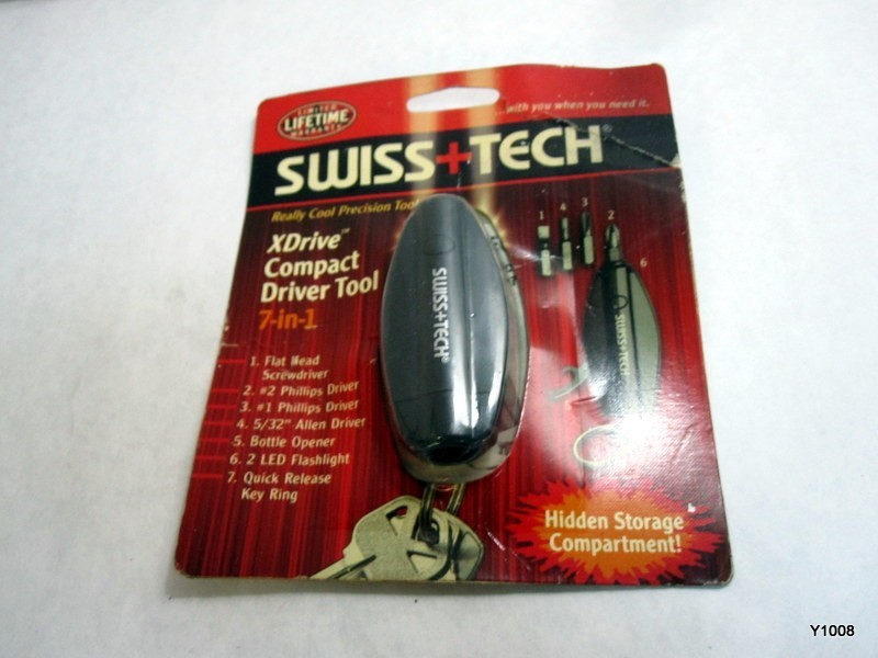 SWISS TECH XDRIVE 7-IN-1 Micro ratchet tool with drivers & led light on key ring