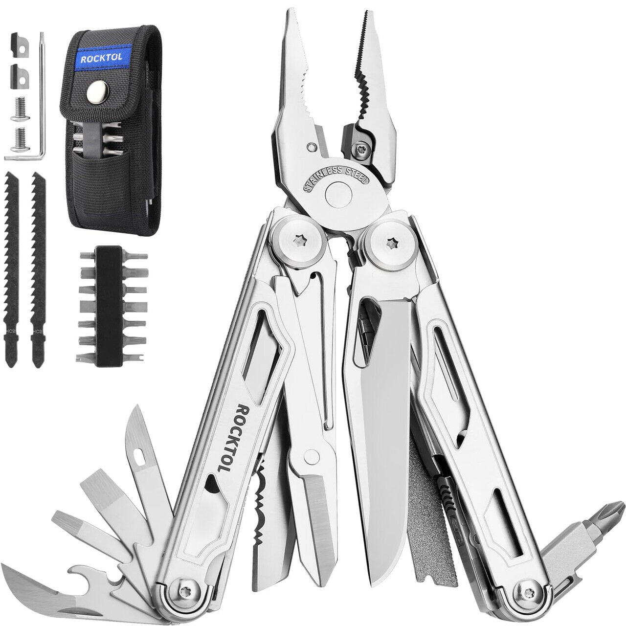 ROCKTOL Multitool, 29-in-1 Multitool Pliers with Replaceable Wire Cutters and Sa