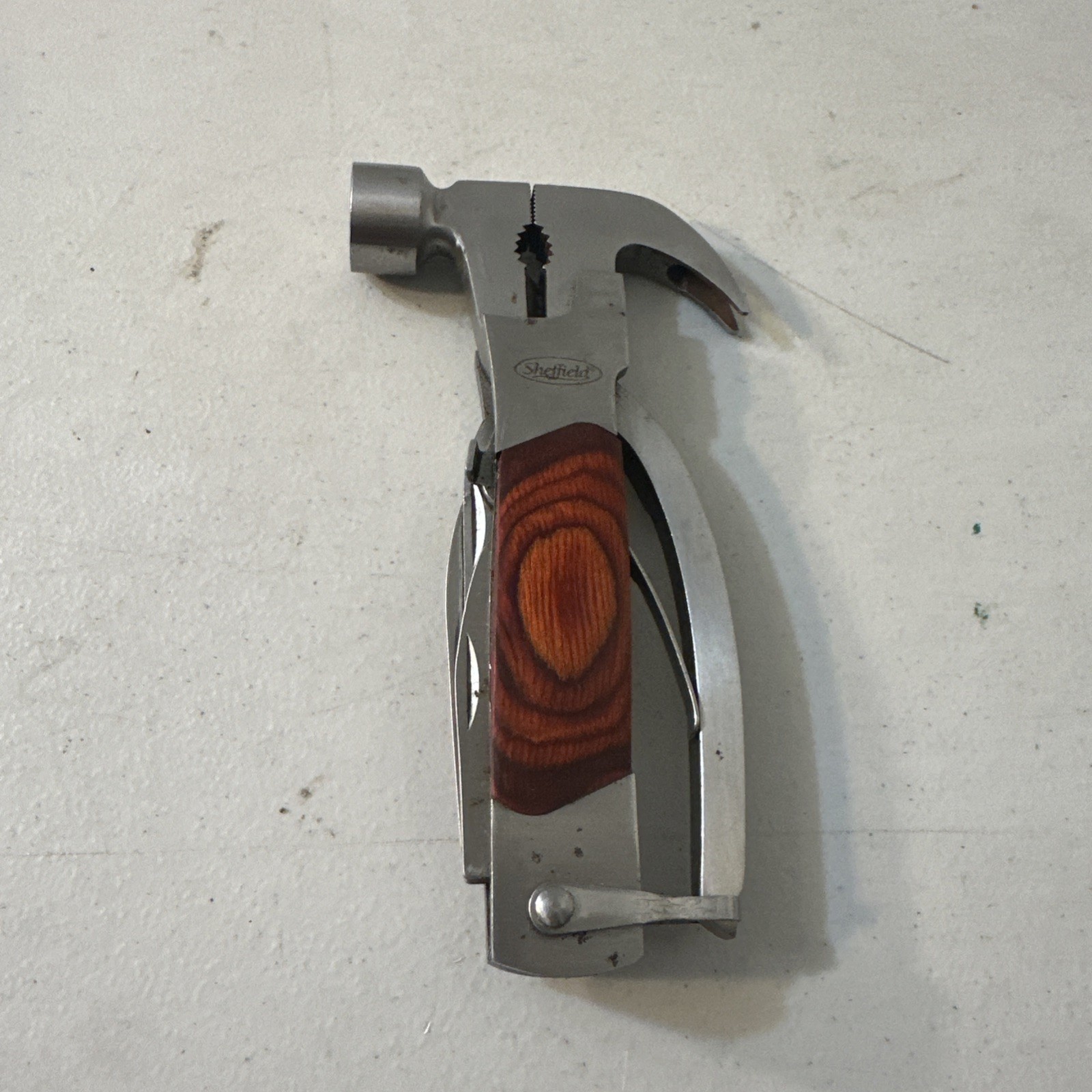 Sheffield 12913 The Hammer 14-In-1 Multi Tool Stainless Steel & Hardwood Handle