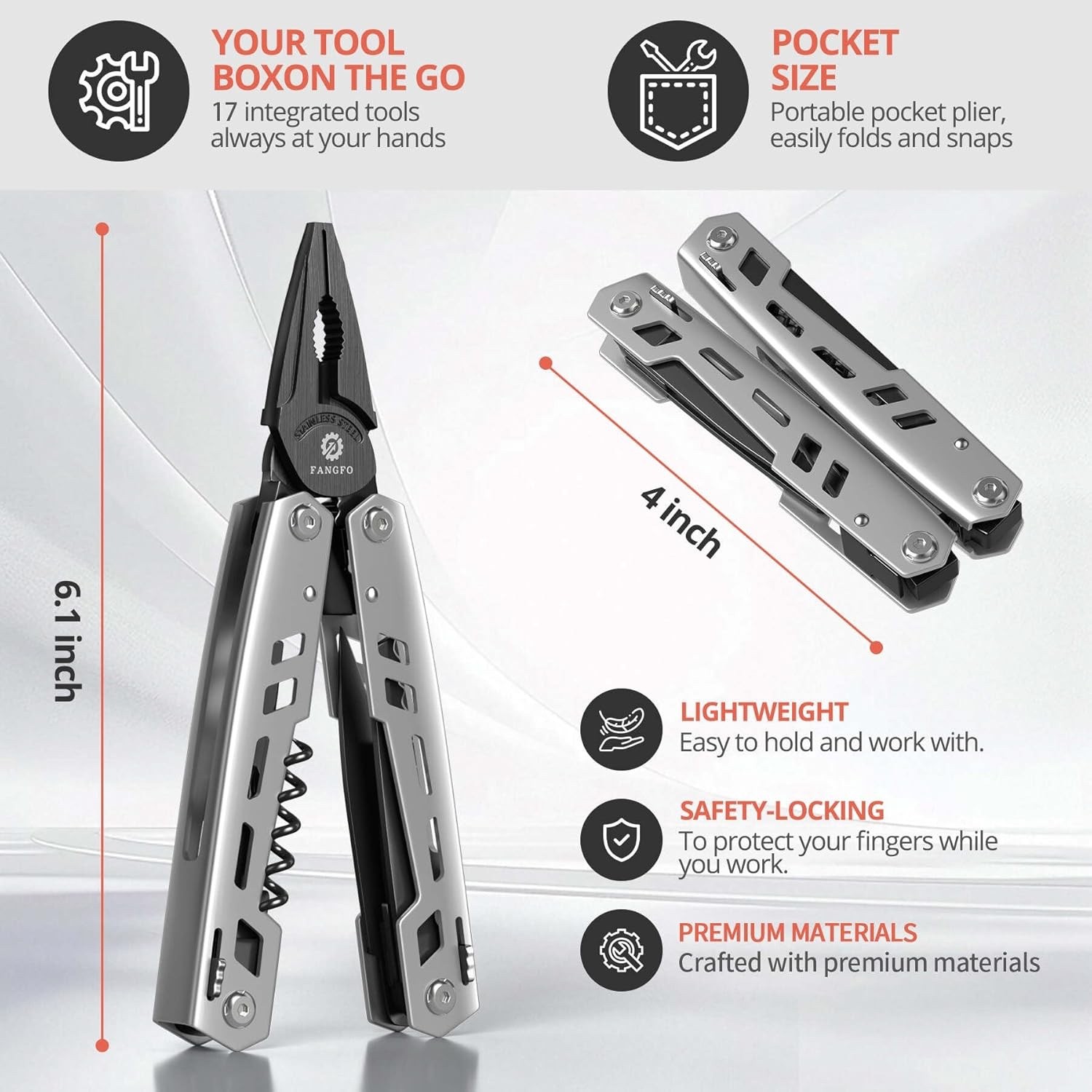 Multitool 17-In-1 Stainless Steel Multi Tool with Pocket Knife Needle Nose Plier