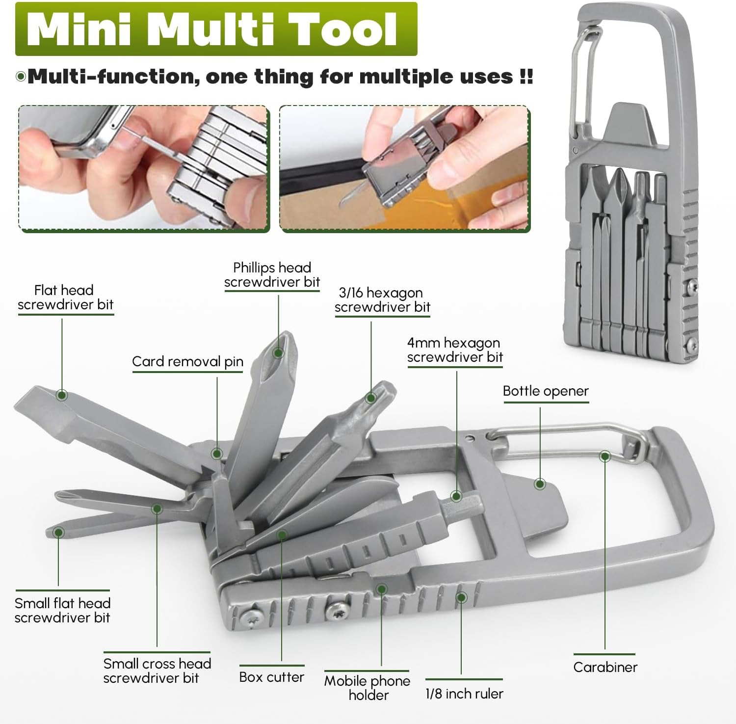 12 in 1 Keychain Multitool Screwdriver Bit Folding Multi Tool Bottle Opener P…