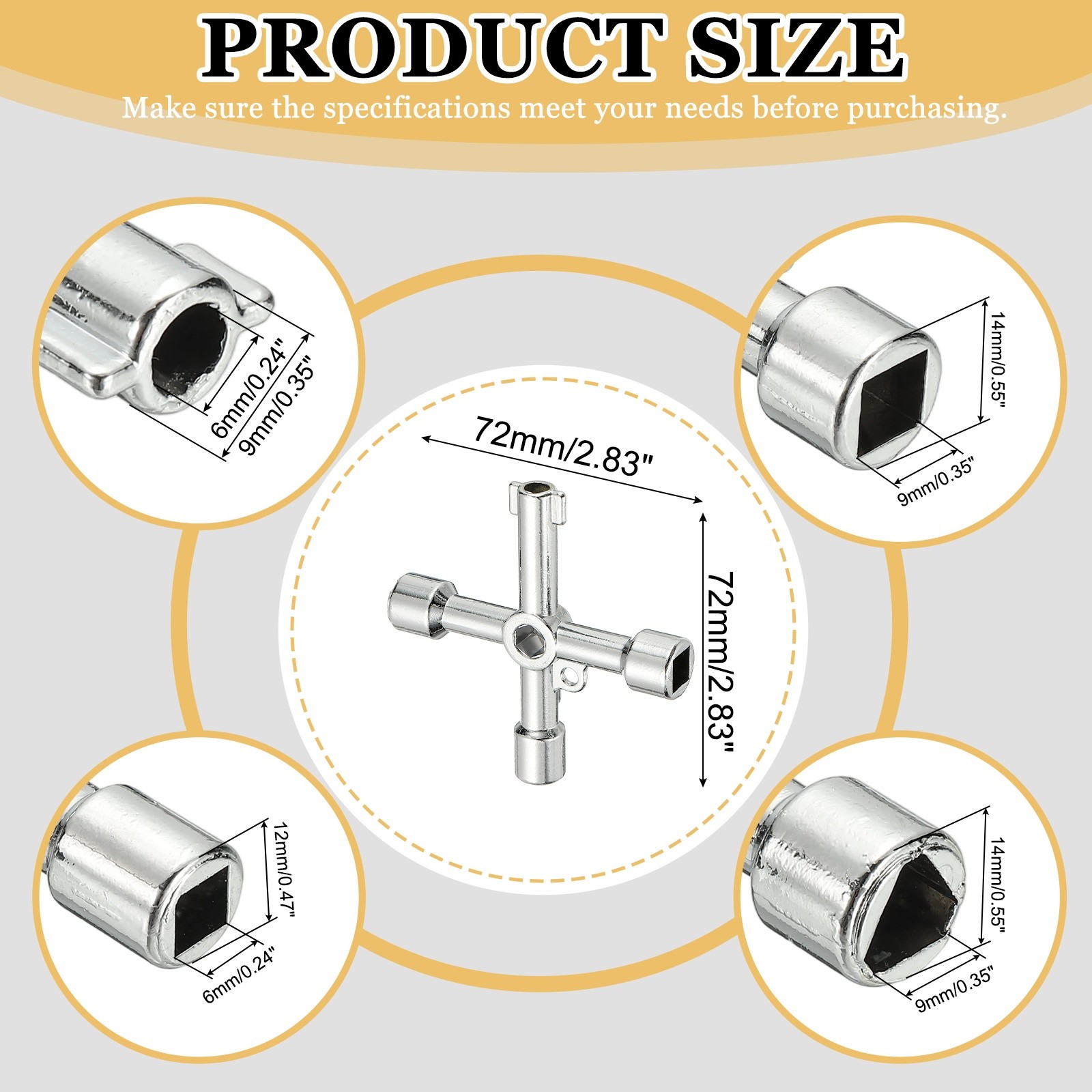 Zinc Alloy 4 in 1 Universal Utility Key for Multi-Purpose, Silver, Style D