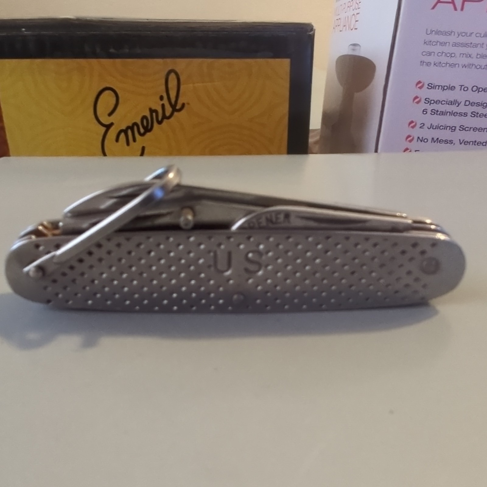 Camillus 1917 Multi-Tool Pocket Knife 4 Tools 2in SS Blade Silver Lanyard