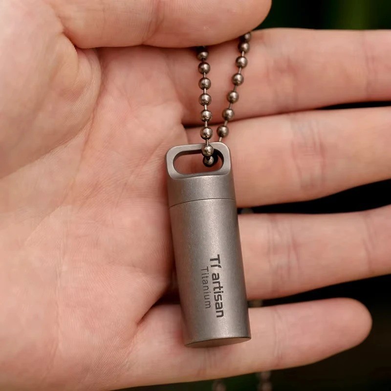 Titanium Alloy Waterproof Container Pill Box Travel Survival EDC Tool Keychain