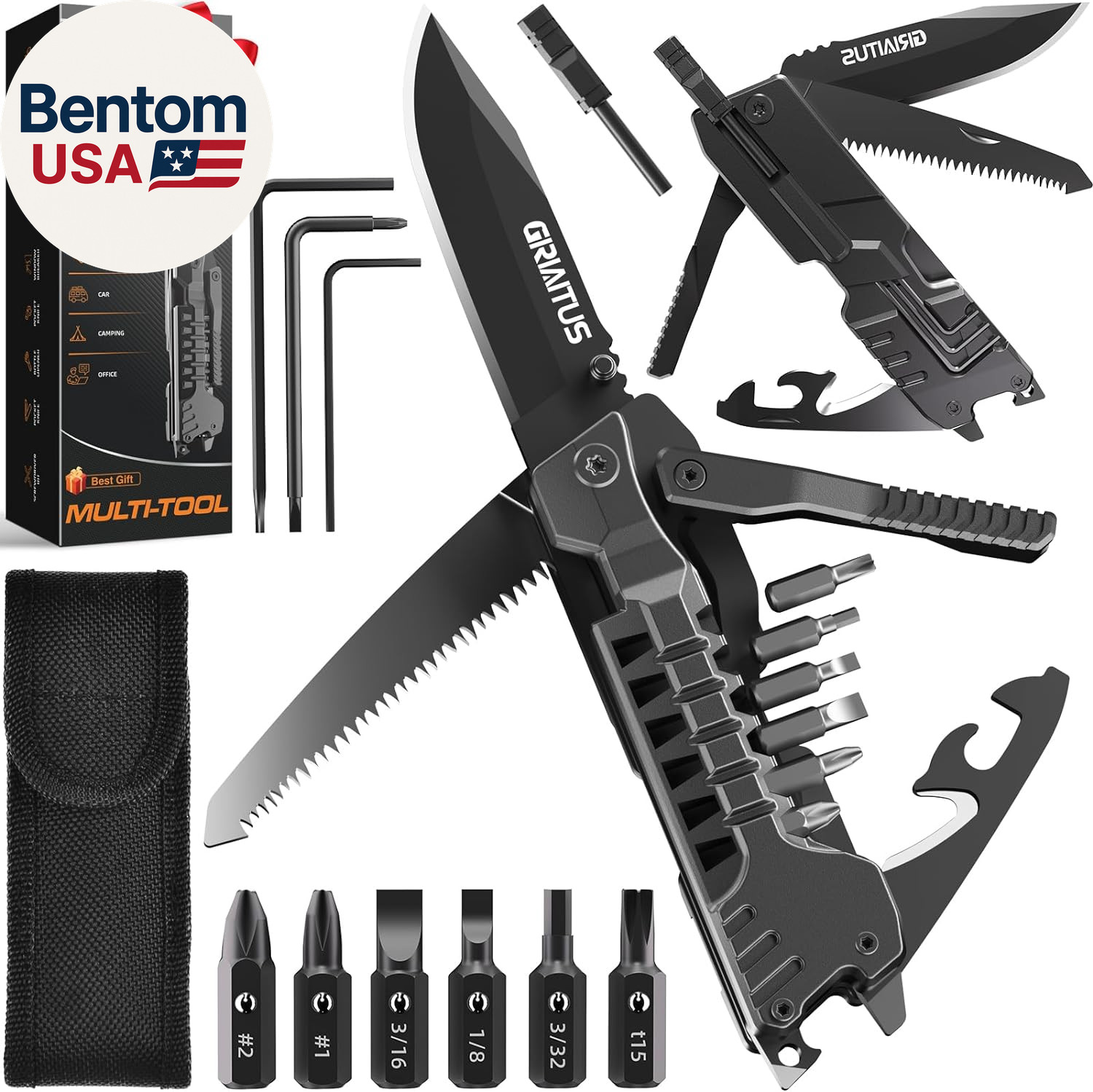 Multitool Knife 17 in 1Fire Starting Sticks, Bottle Opener, Saw Screwdrivers Bot