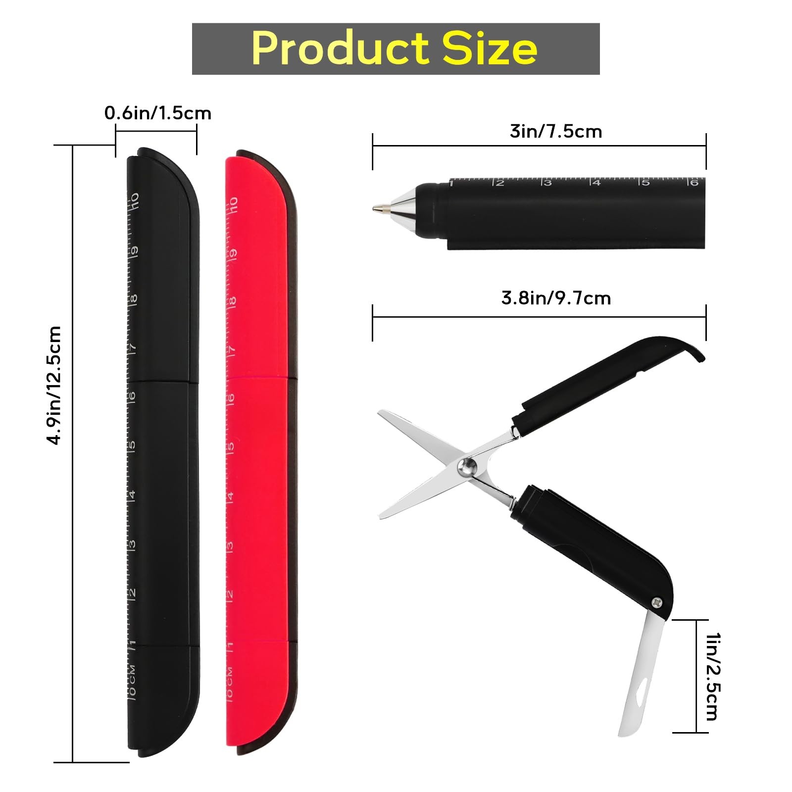 JINGIHE 4 Pcs Multitool Pen Set with Scissors Art Knife Ruler, 4-in-1 Utility…