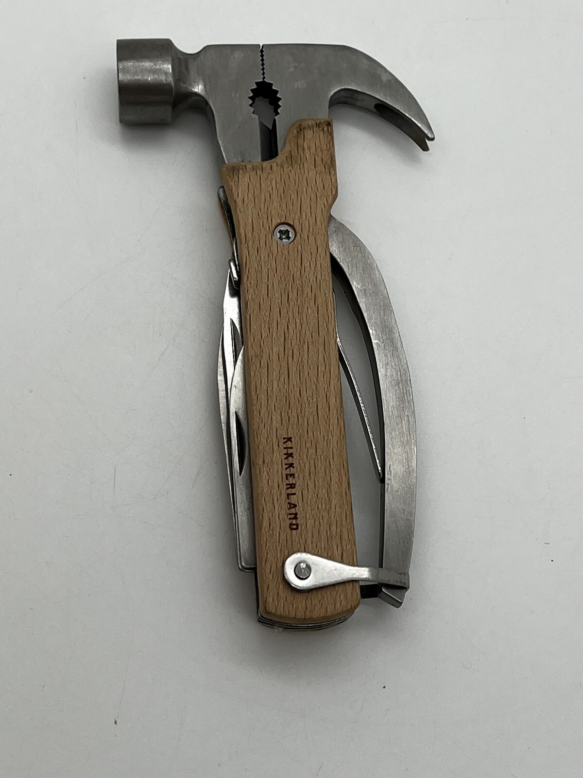 Kikkerland Hammer Multi Tool – Wooden Grips – knives, pliers, screwdriver, saw +