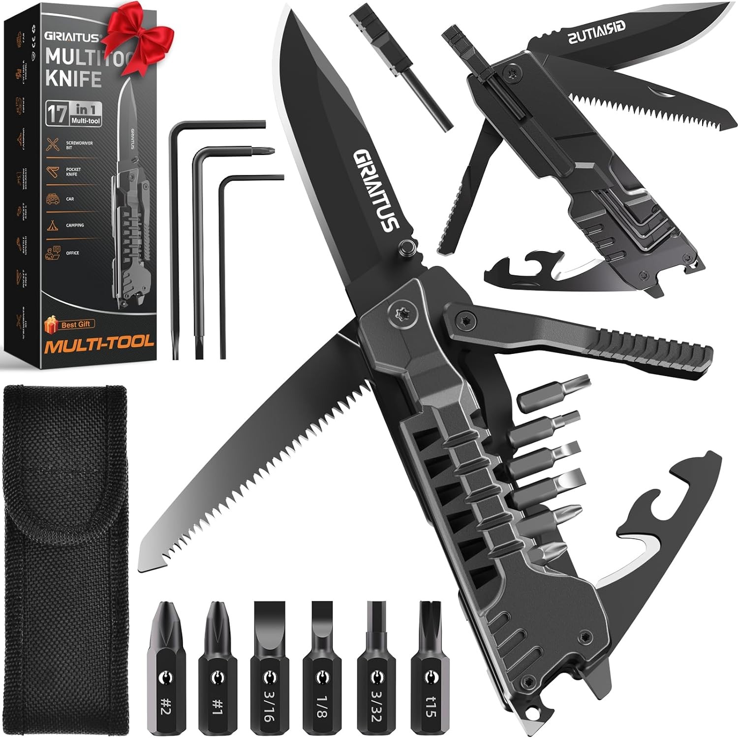 17-in-1 Multitool Knife for Camping Survival—EDC Gear Gifts for Men & Dads