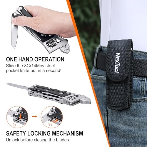 11-in-1 Adjustable Ratchet Wrench Multitool, Foldable EDC Tool with Pliers, Knif