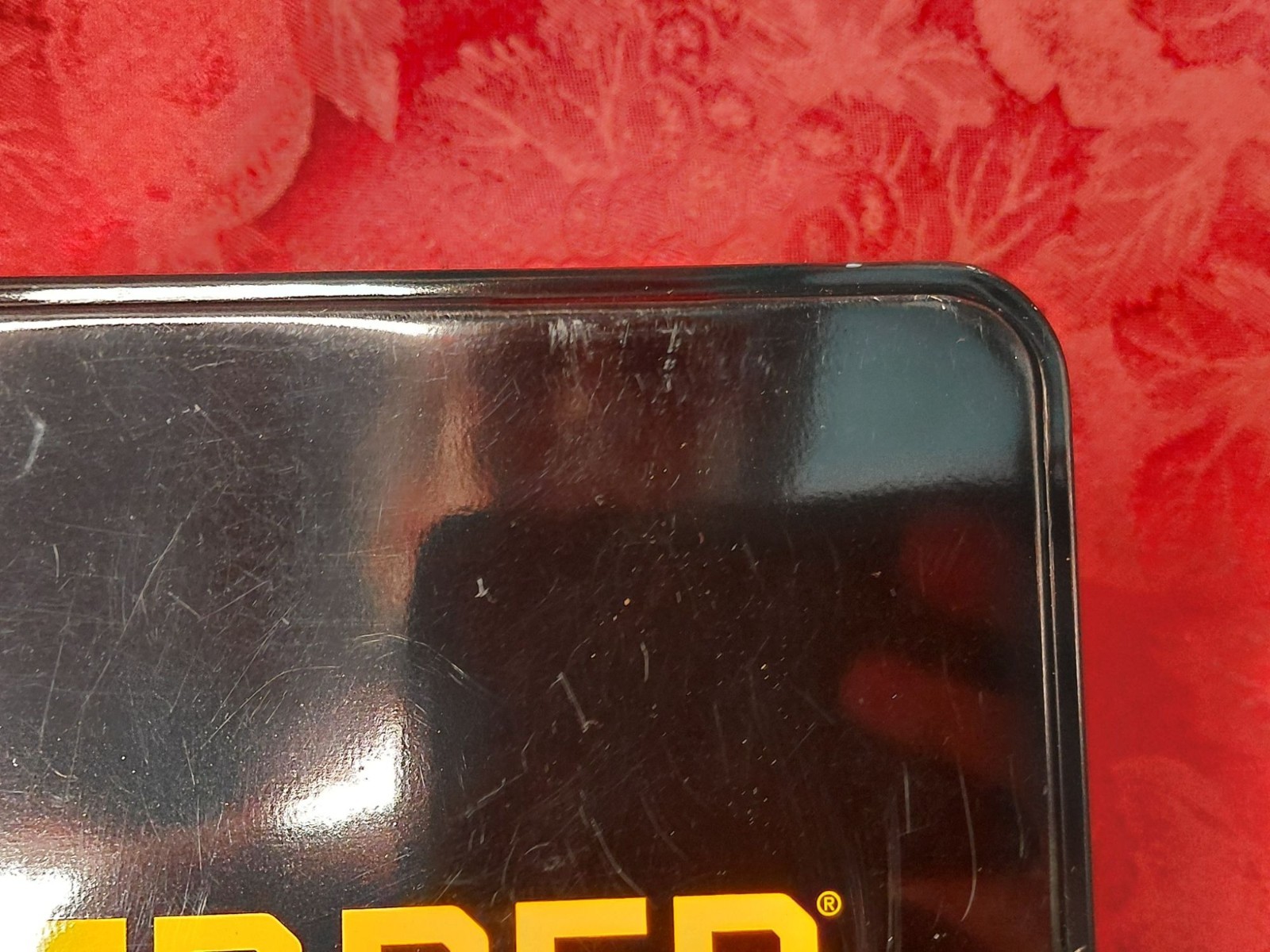 Gerber Logo Black & Yellow Empty Tin **ONLY Storage Box 7″ x 5″” x 1.5″ Insert