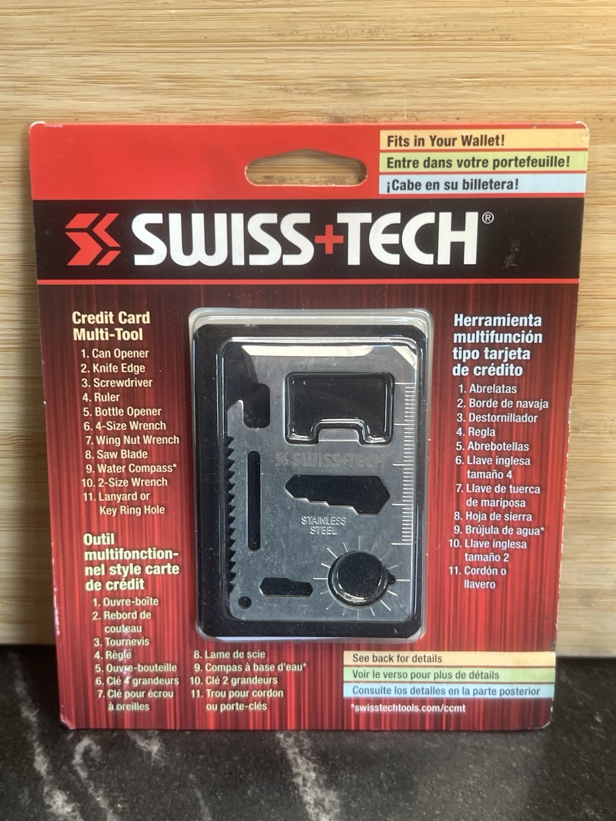 Swiss + Tech Credit Card Multi Tool Stainless Steel Survival