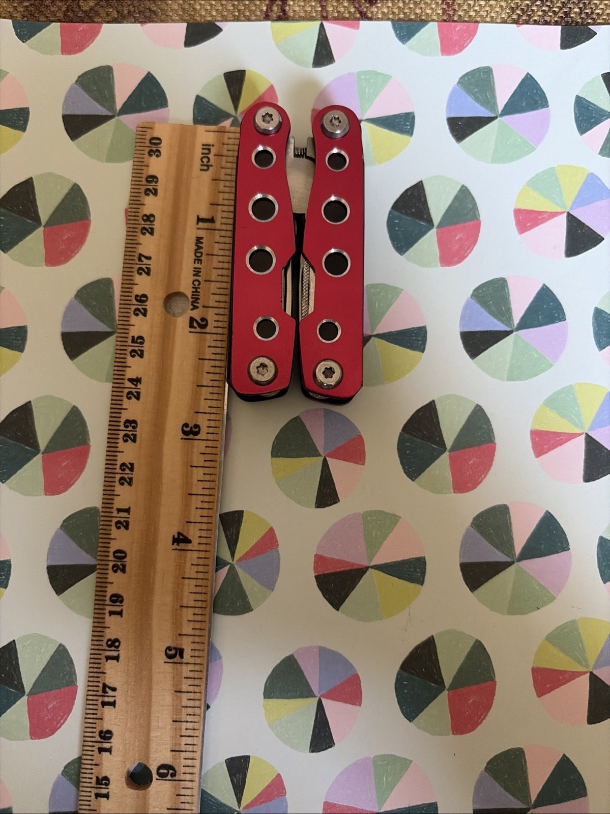 Multi-Tool Knife, Pliers – 11 in 1 Red With Sheath Measures 2 1/2” Closed -New