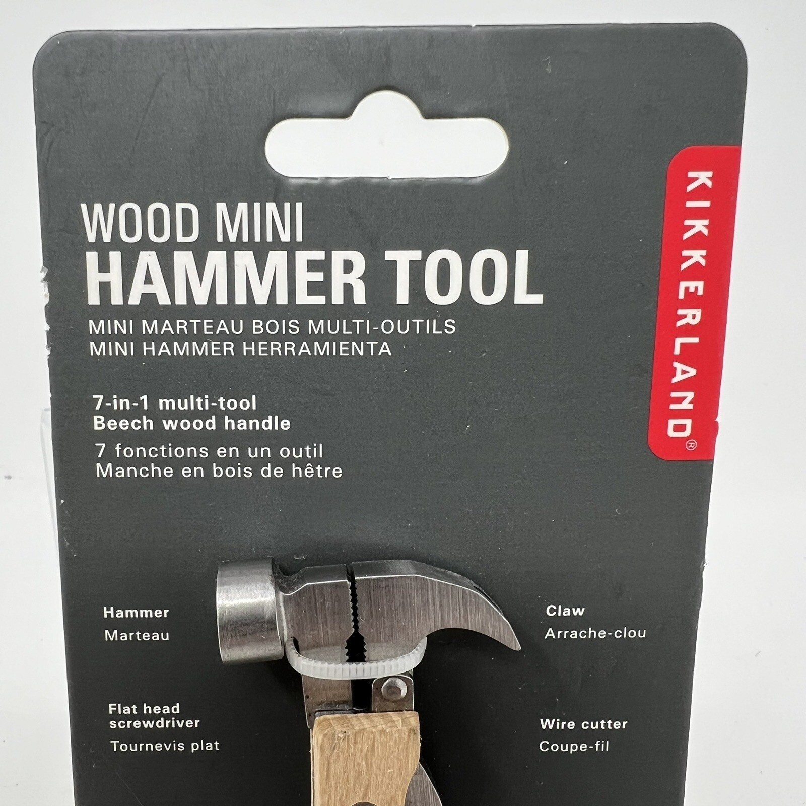 Kikkerland KR13-W Mini Wooden Hammer Tool Keyring 7 in 1 Bottle Opener Knife