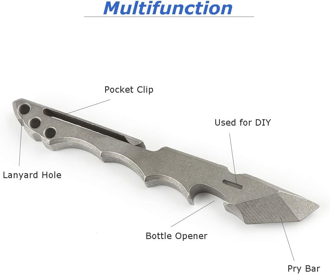 Titanium Pry Bar Multi Tool 4.65″ with Bottle Opener Box Opener Pocket Clip Func